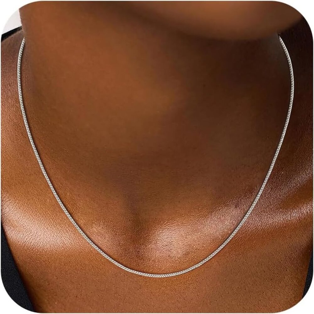 925 Sterling Silver Chain for Women, Diamond Cut 1mm Box Chain Lobster Claw Clas